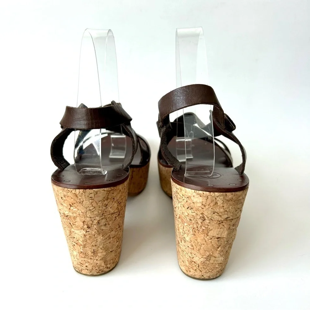 ASH Brown Leather Cork Block Heel Platform Sandals Strappy Open Toe 41 10.5-11